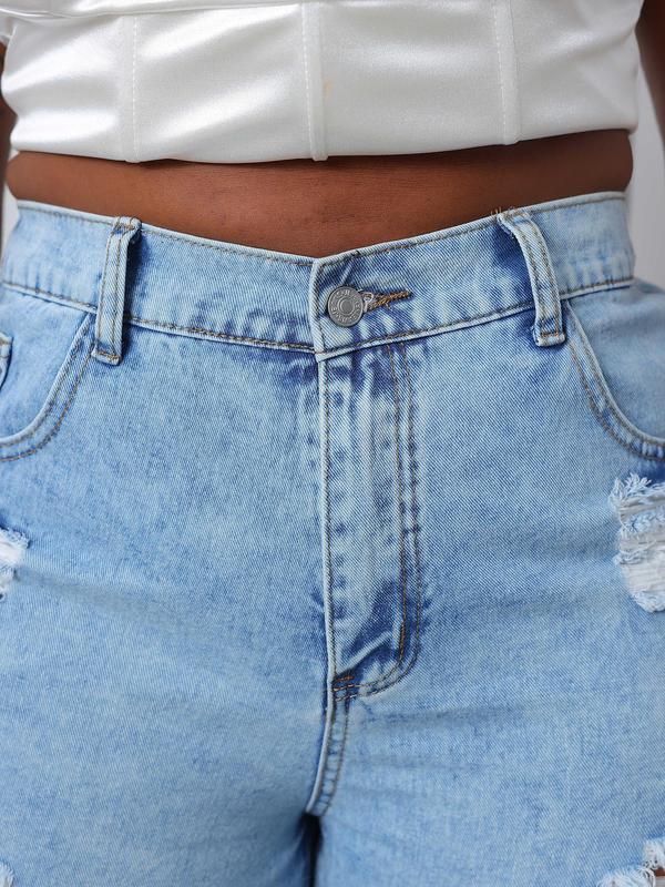 Button Ripped High Waist Denim Shorts, Fashion Casual Pocket Shorts for Daily Outdoor, Jorts for Women, 2000s Latina Jeans, Women Streetwear Clothing, Fitted Summer Outfits 2024, Minimalistic Outfit
